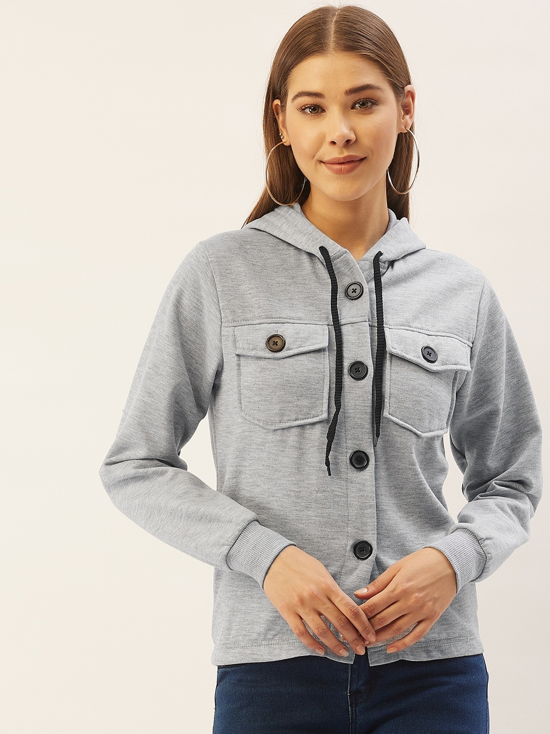 

Belle Fille Women Grey Melange Solid Lightweight Tailored Jacket