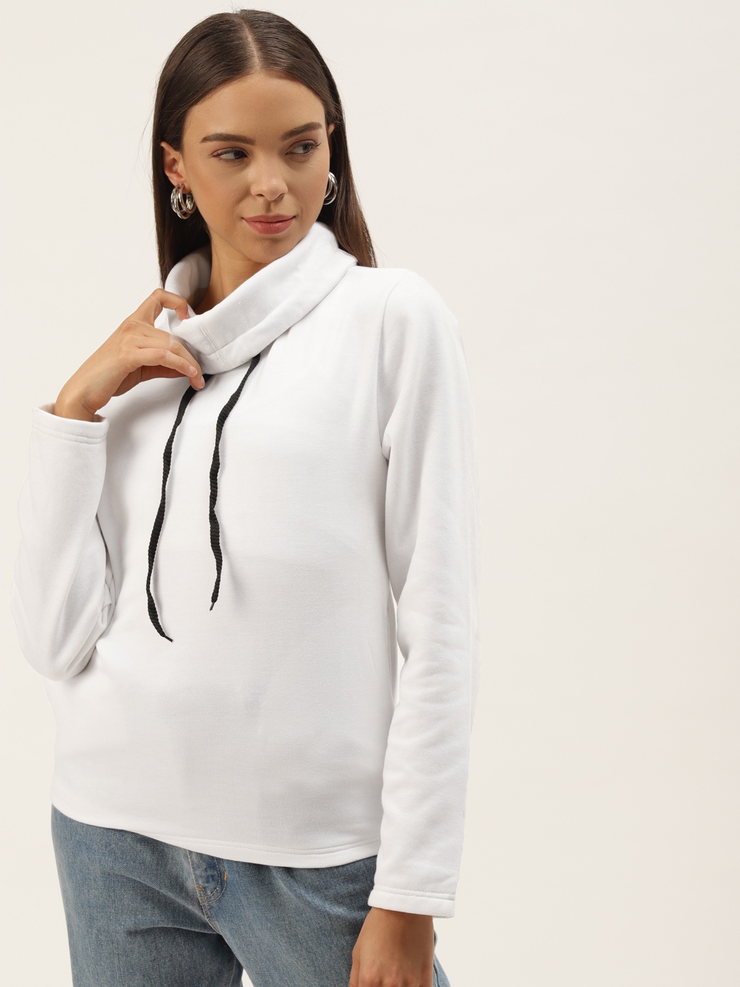 

Belle Fille Women White Solid Turtle Neck Sweatshirt