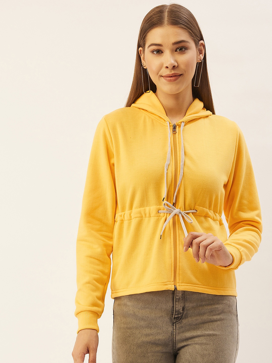 

Belle Fille Women Yellow Solid Fleece Lightweight Tailored Jacket
