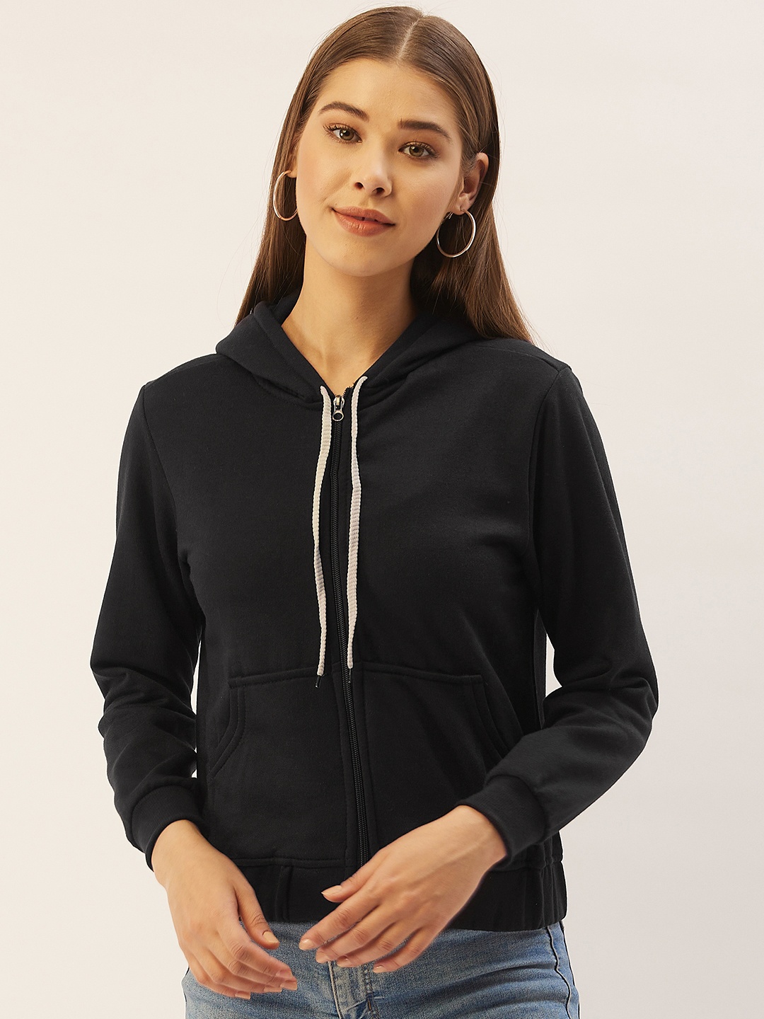 

Belle Fille Women Black Solid Fleece Lightweight Tailored Jacket