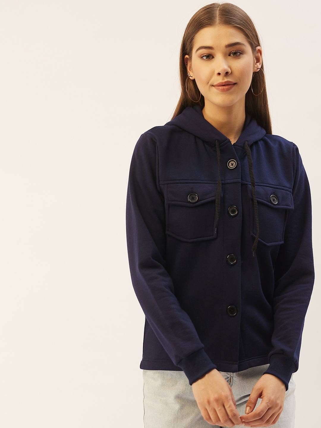 

Belle Fille Women Navy Blue Hooded Sweatshirt
