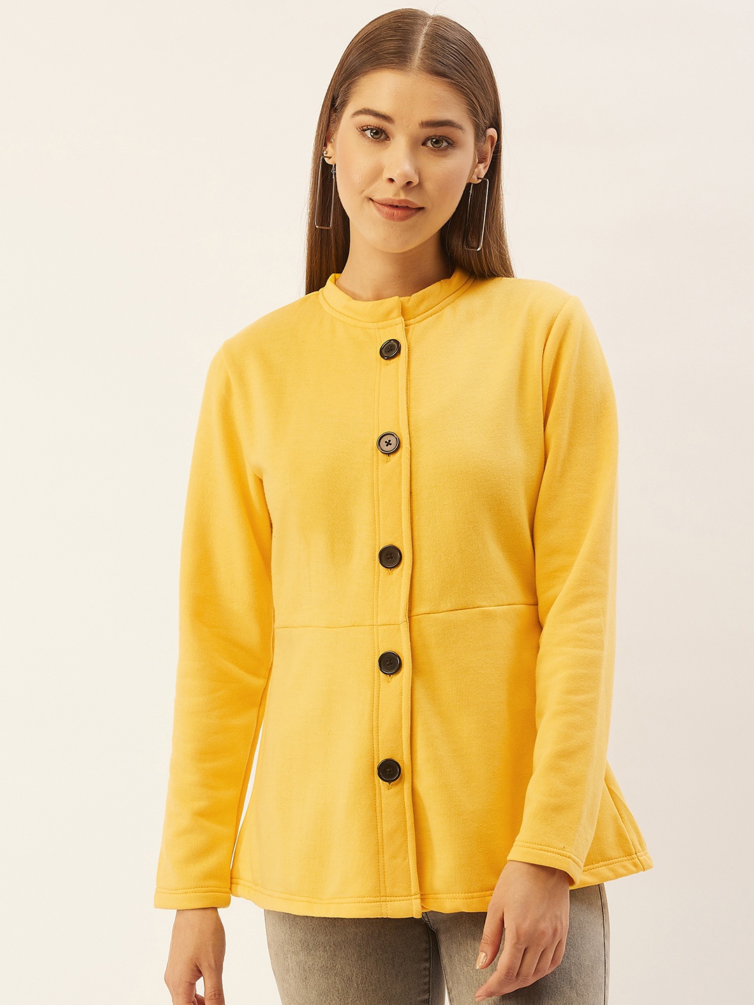 

Belle Fille Women Yellow Fleece Lightweight Tailored Jacket