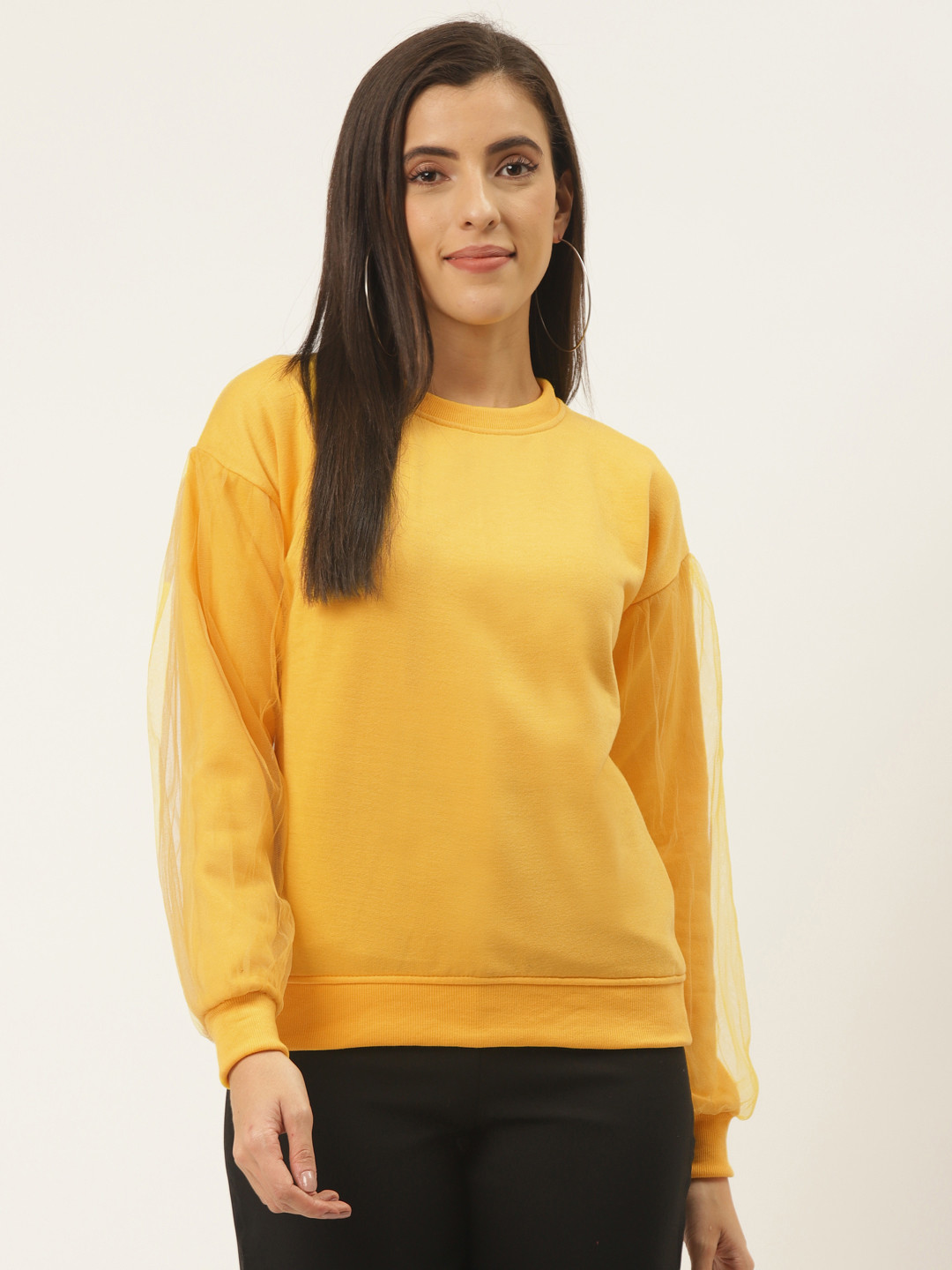 

Belle Fille Women Mustard Yellow Solid Sweatshirt