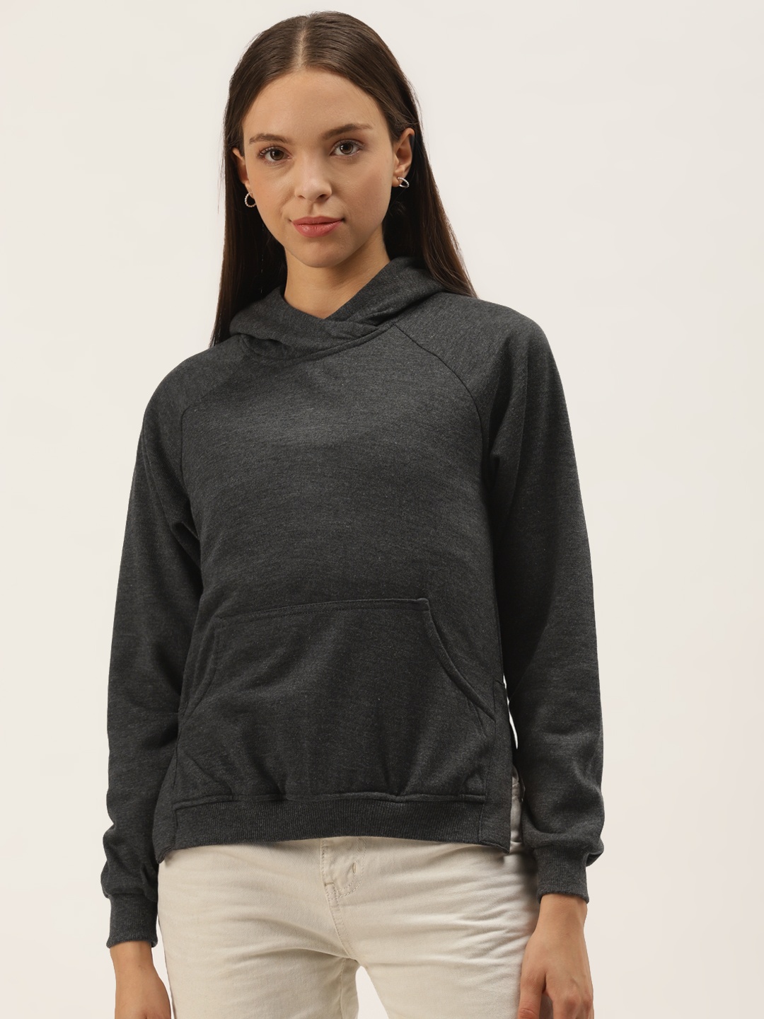 

Belle Fille Women Charcoal Black Hooded Sweatshirt