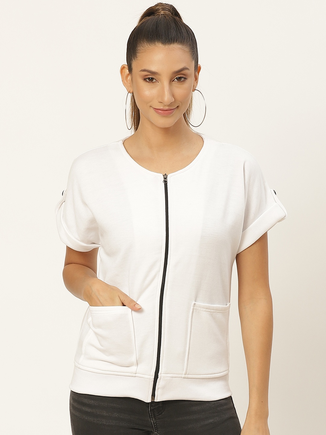 

Belle Fille Women White Solid Fleece Lightweight Tailored Jacket