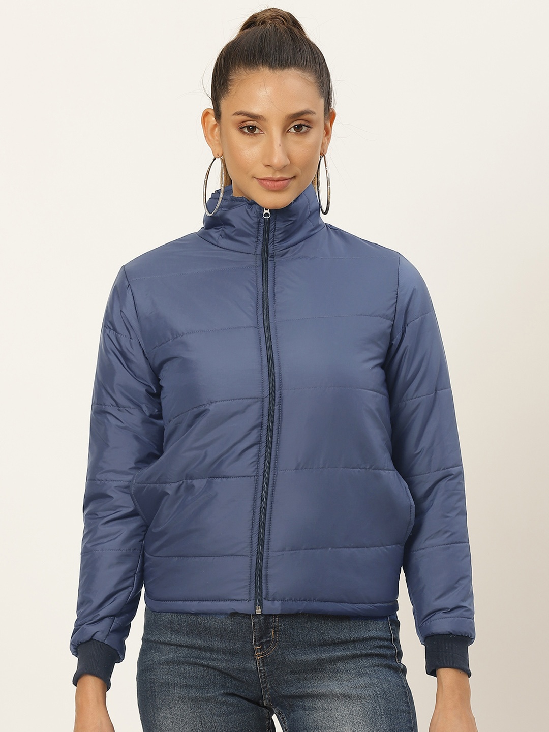 

Belle Fille Women Navy Blue Solid Lightweight Padded Jacket