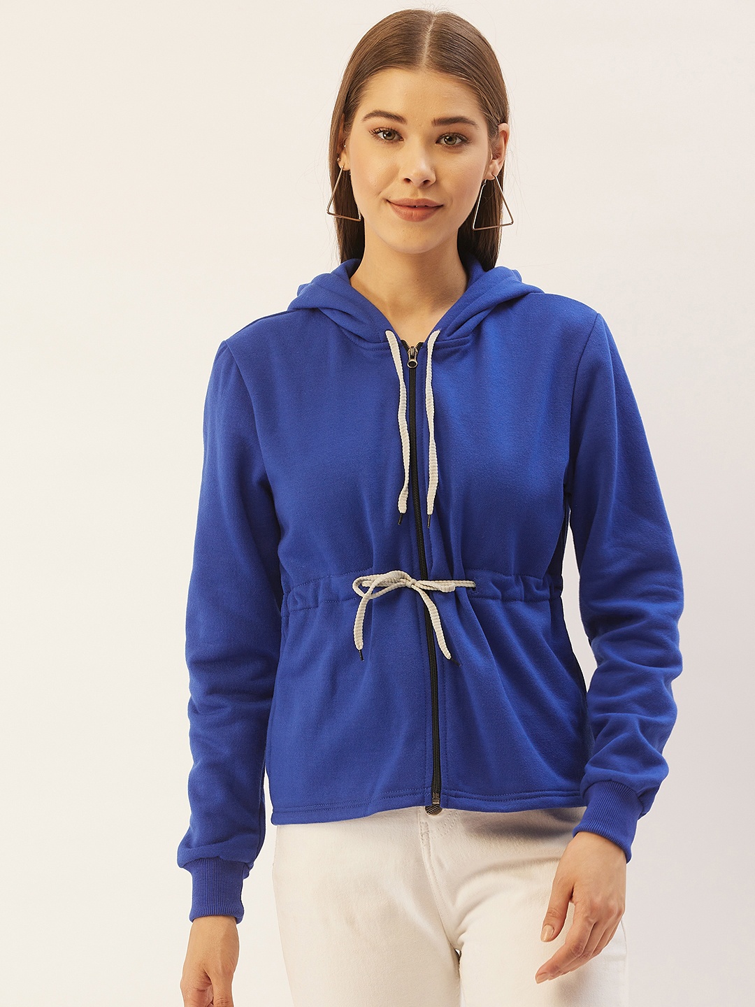 

Belle Fille Women Blue Solid Fleece Lightweight Tailored Jacket