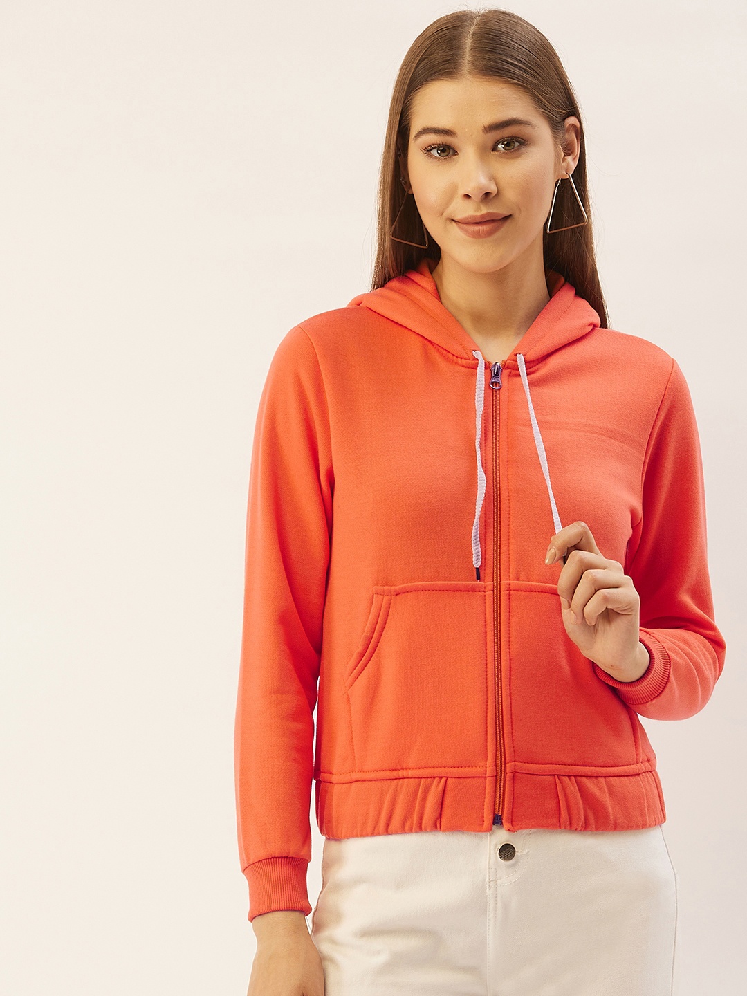 

Belle Fille Women Orange Hooded Sweatshirt