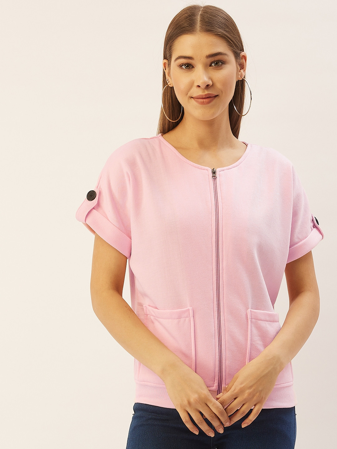 

Belle Fille Women Pink Solid Fleece Lightweight Tailored Jacket