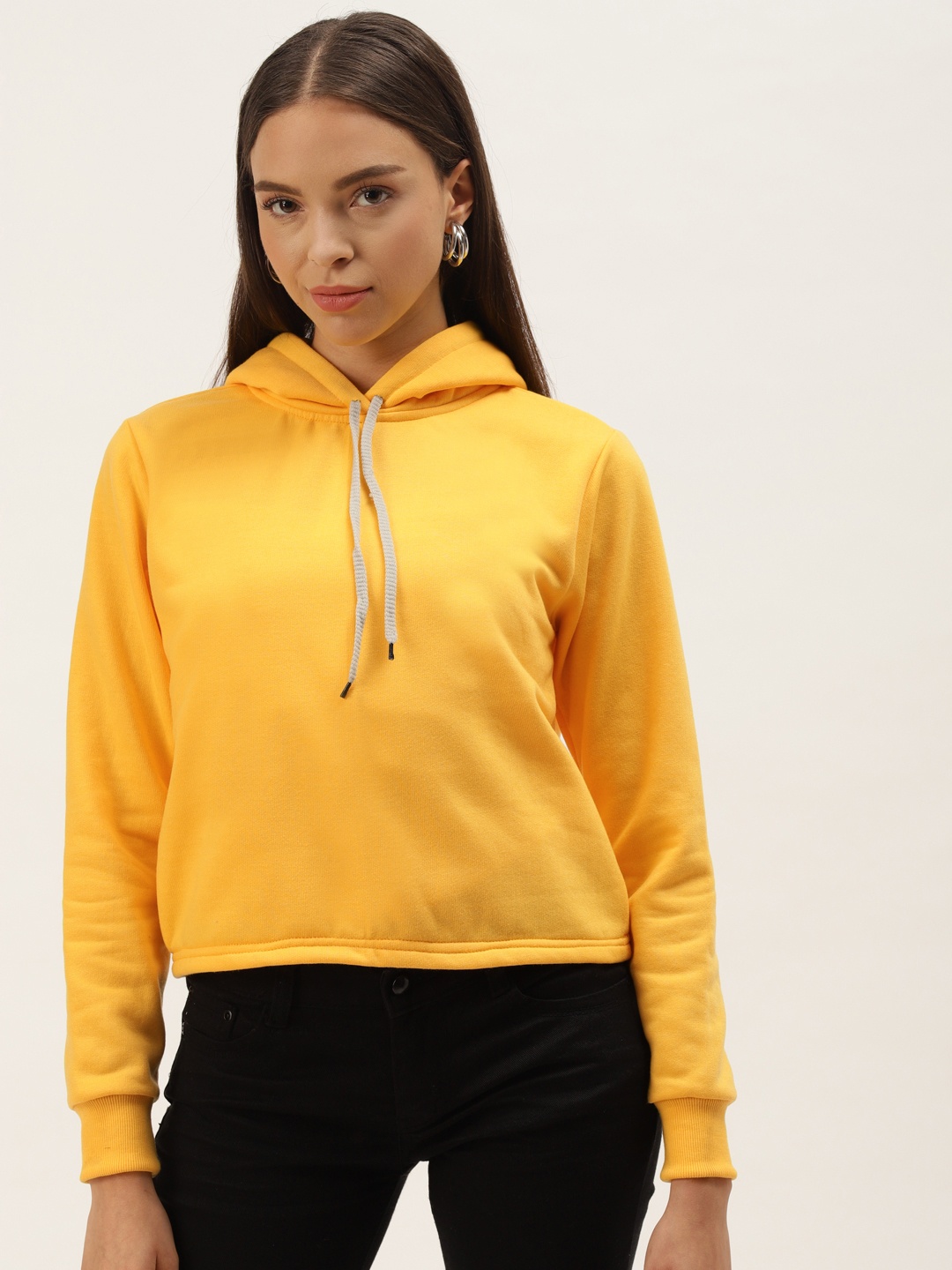 

Belle Fille Women Yellow Solid Hooded Sweatshirt