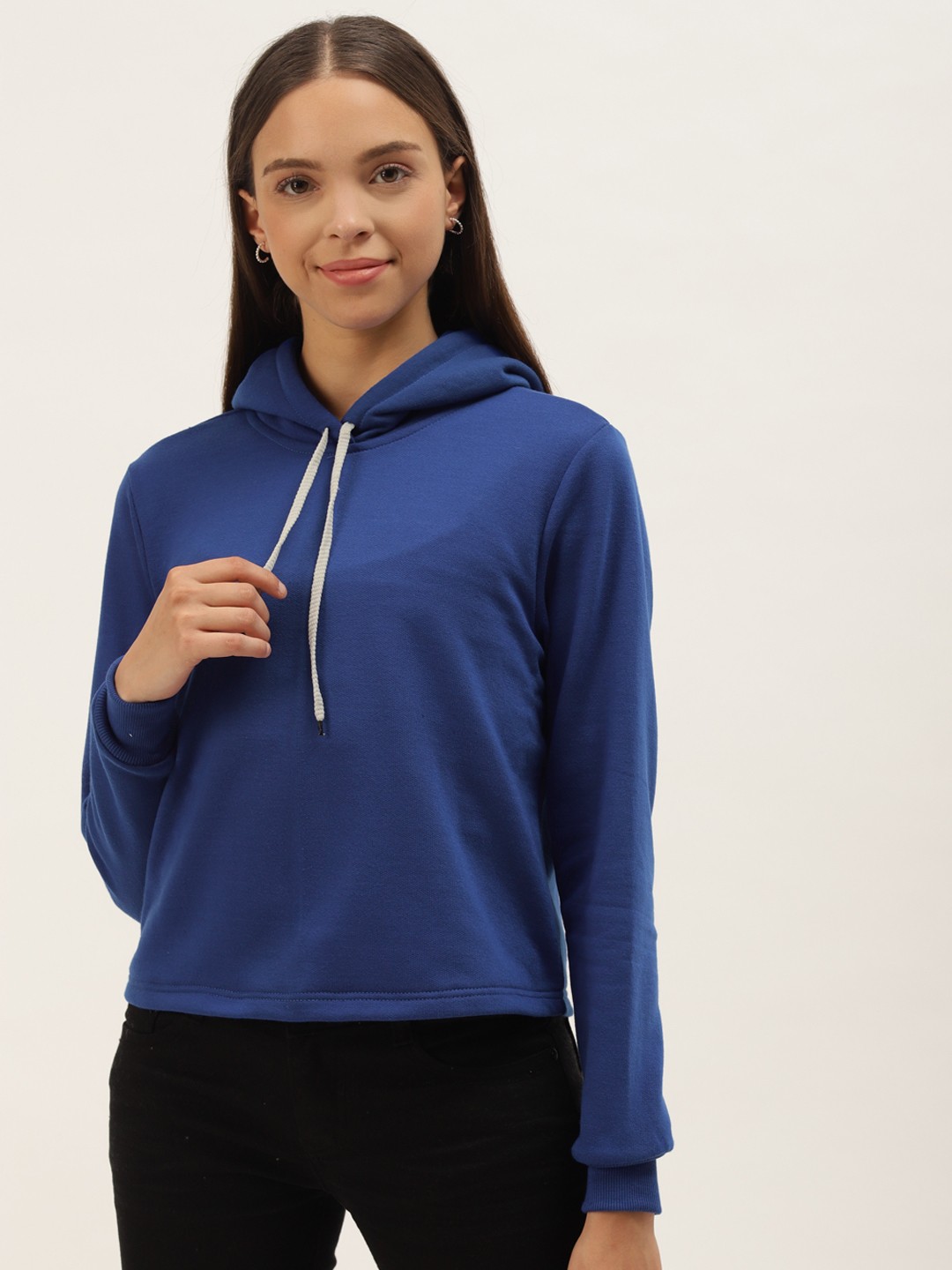 

Belle Fille Women Blue Solid Hooded Sweatshirt