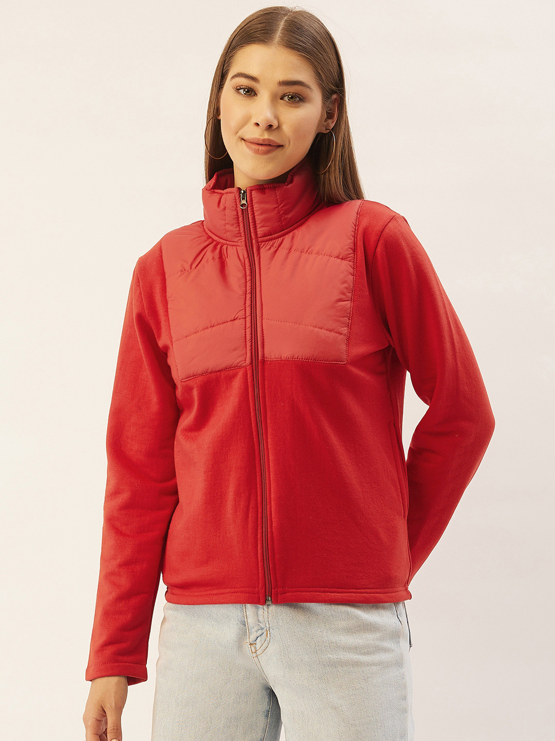 

Belle Fille Women Red Solid Fleece Lightweight Tailored Jacket