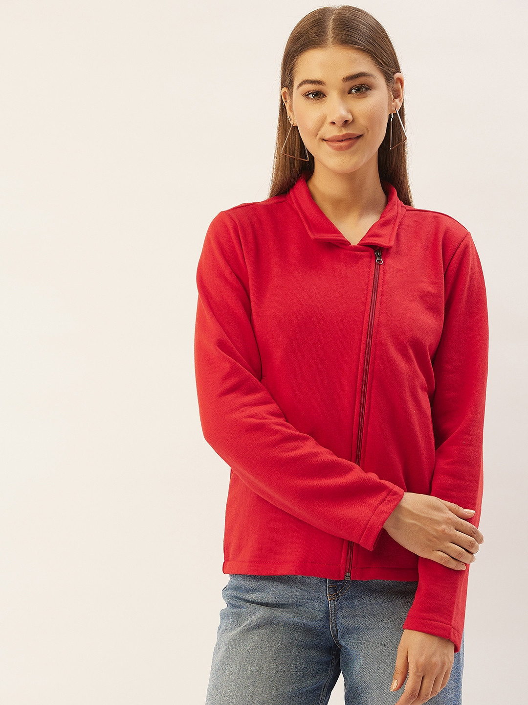 

Belle Fille Women Red Solid Fleece Lightweight Tailored Jacket