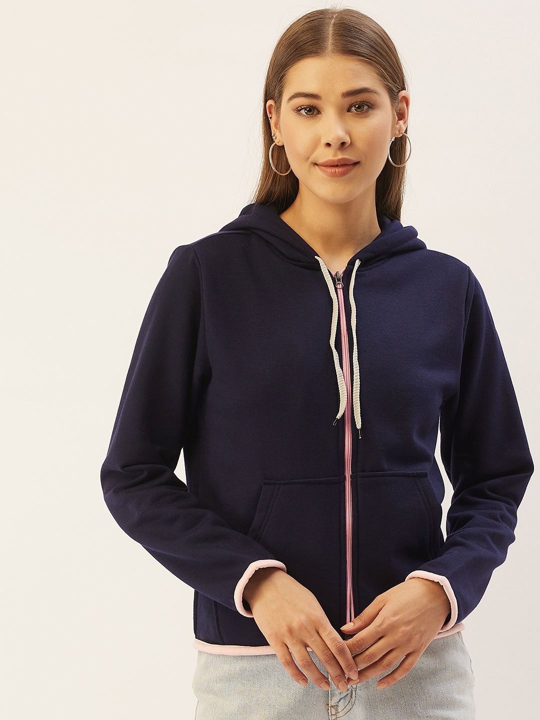 

Belle Fille Women Navy Blue Solid Fleece Lightweight Tailored Jacket