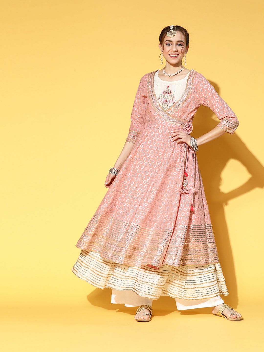 

Ishin Pretty Pink Cotton Angrakha Kurta