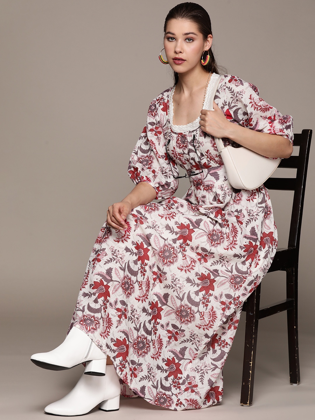 

aarke Ritu Kumar Off White Floral A-Line Maxi Dress