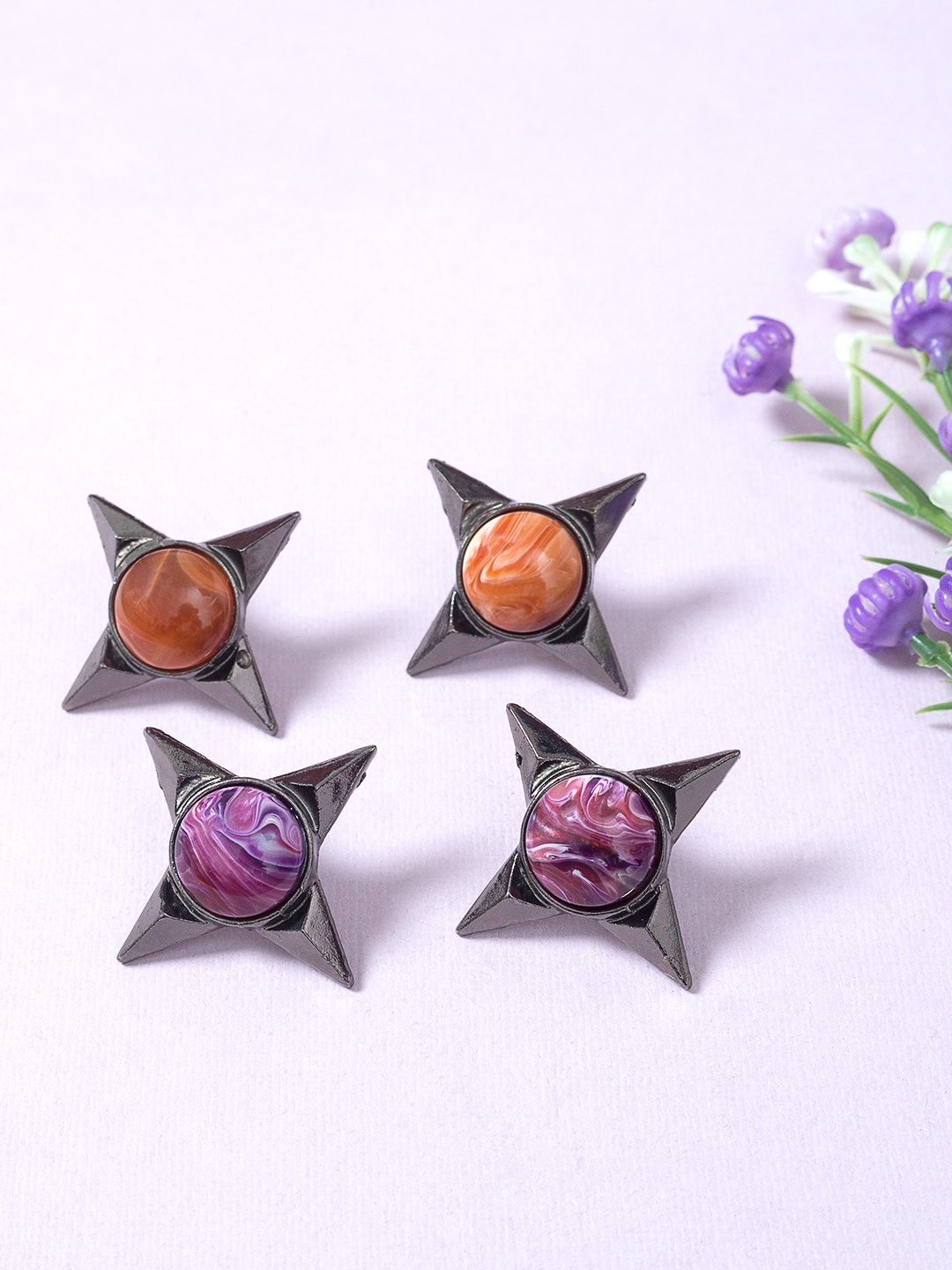 

Golden Peacock Set of 2 Brown & Magenta Star Studs Earrings