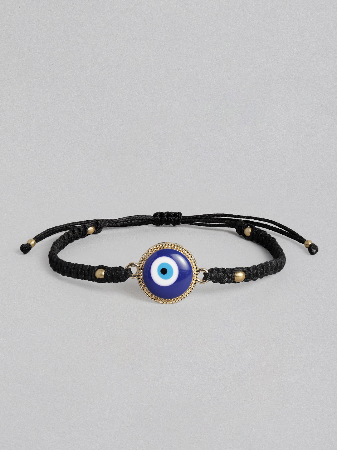 

EL REGALO Unisex Black Silver-Toned Handcrafted Wraparound Evil Eye Bracelet