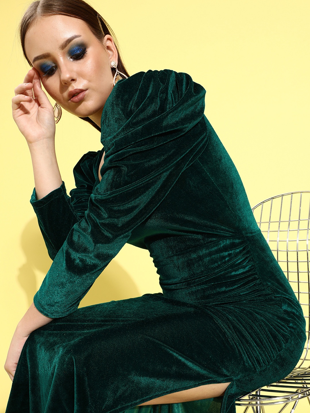 

Athena Green Bodycon Ruched Maxi Dress
