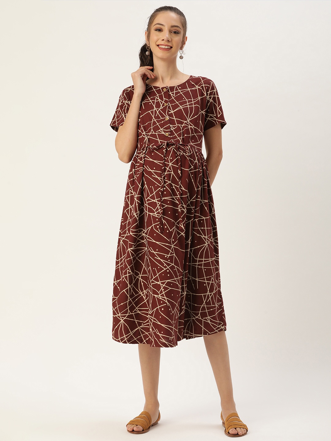 

Nejo Maroon Maternity A-Line Midi Dress
