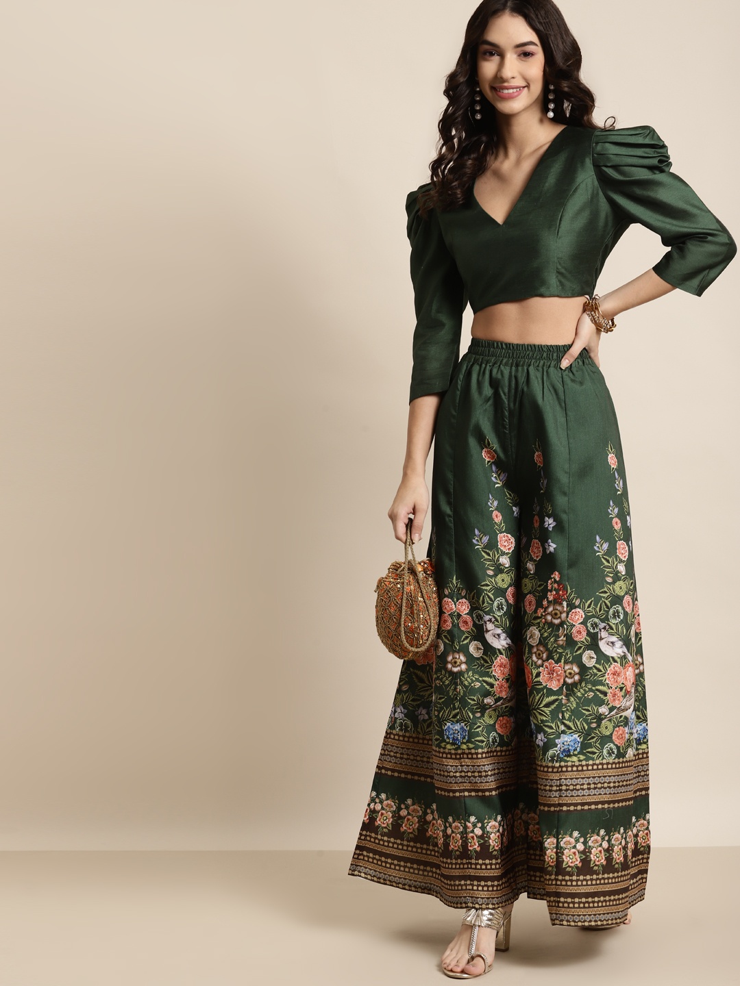 

Shae by SASSAFRAS Women Green Floral Printed Palazzos