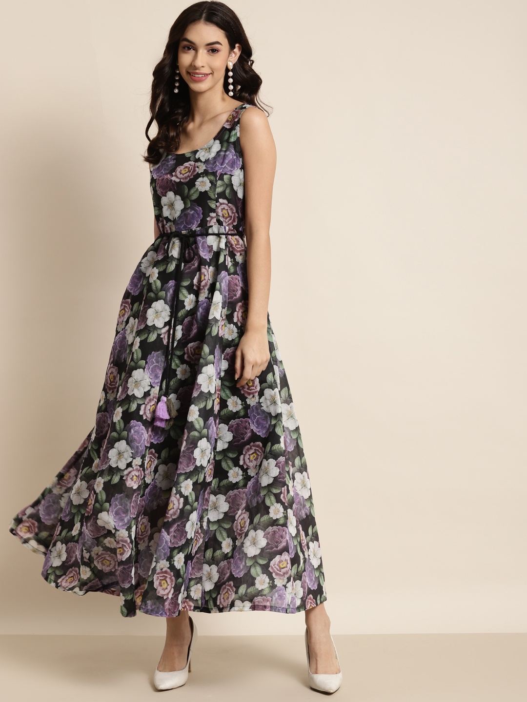 

Shae by SASSAFRAS Black Floral Anarkali Maxi Dress