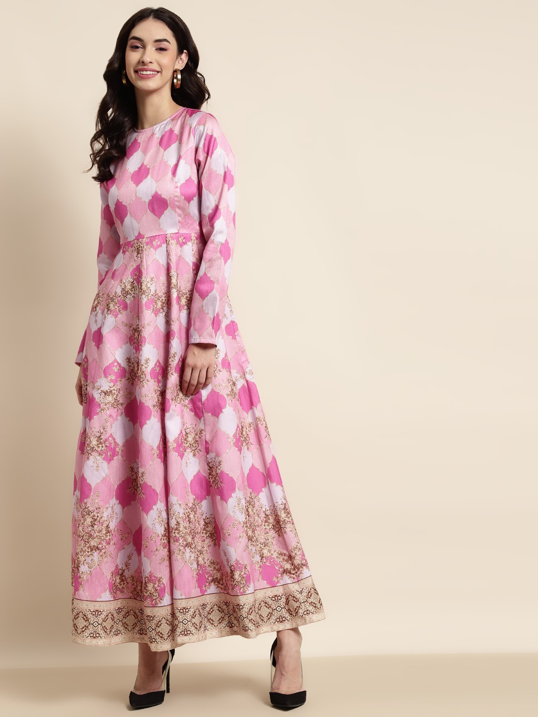

Shae by SASSAFRAS Pink Printed Anarkali Maxi Dress