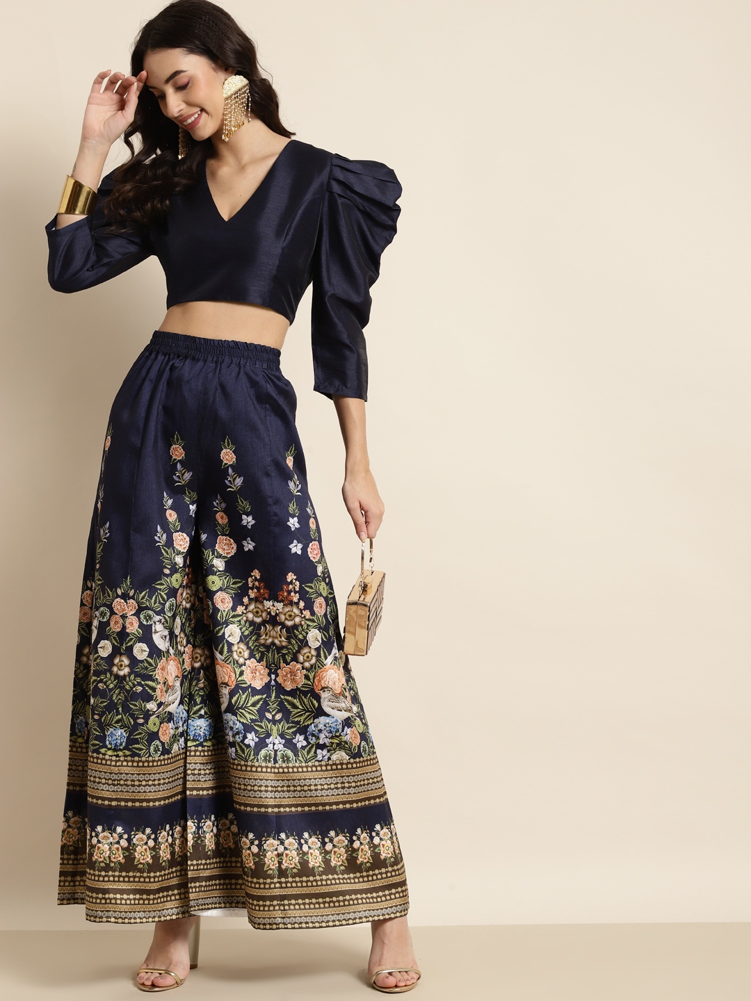 

Shae by SASSAFRAS Women Navy Blue Floral Printed Palazzos