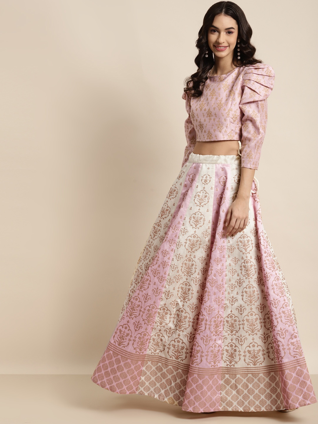 

Shae by SASSAFRAS Women Pink & Cream Foil Floral Anarkali Maxi Skirt
