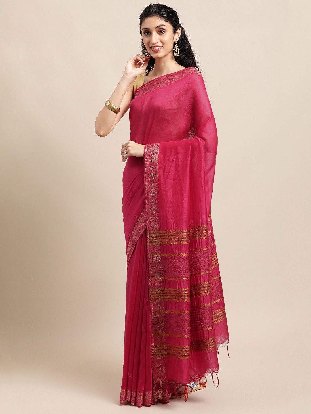 

swatika Magenta Zari Pure Silk Handloom Bhagalpuri Saree