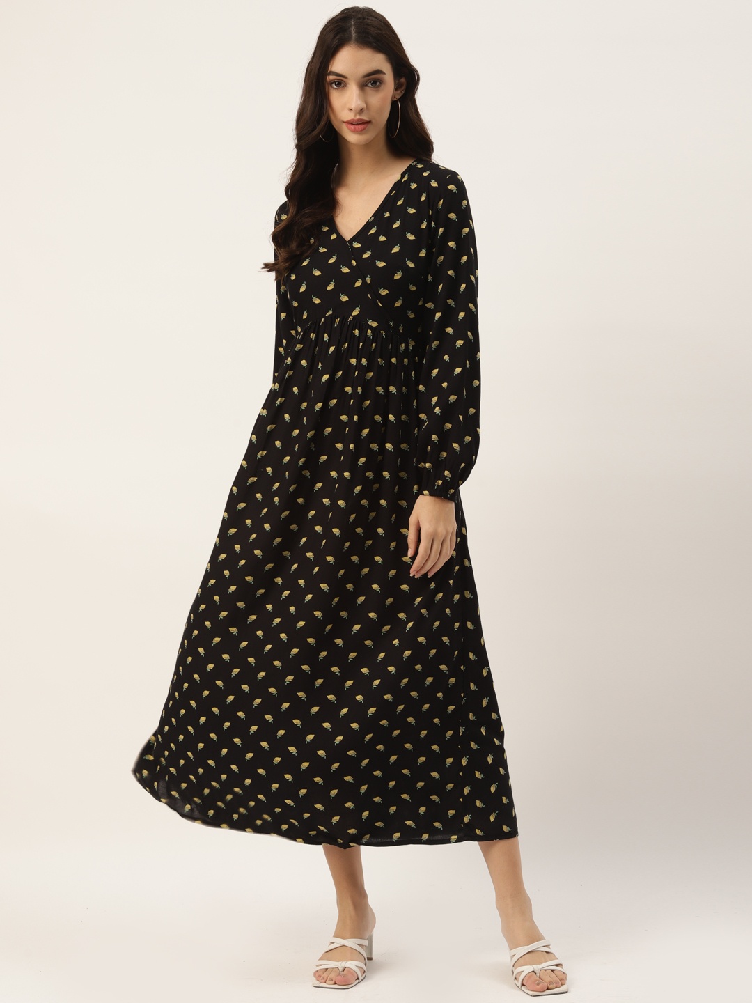 

BRINNS Black & Yellow Lemon print A-Line Dress