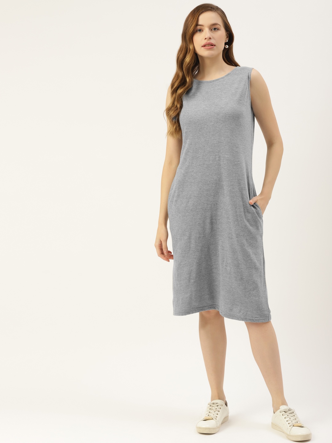 

BRINNS Grey Pure Cotton Solid A-Line Dress