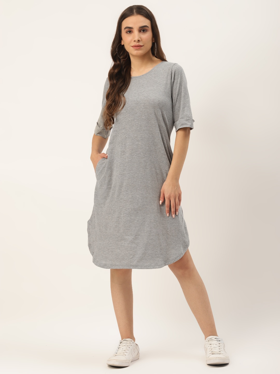 

BRINNS Grey Pure Cotton Solid A-Line Dress