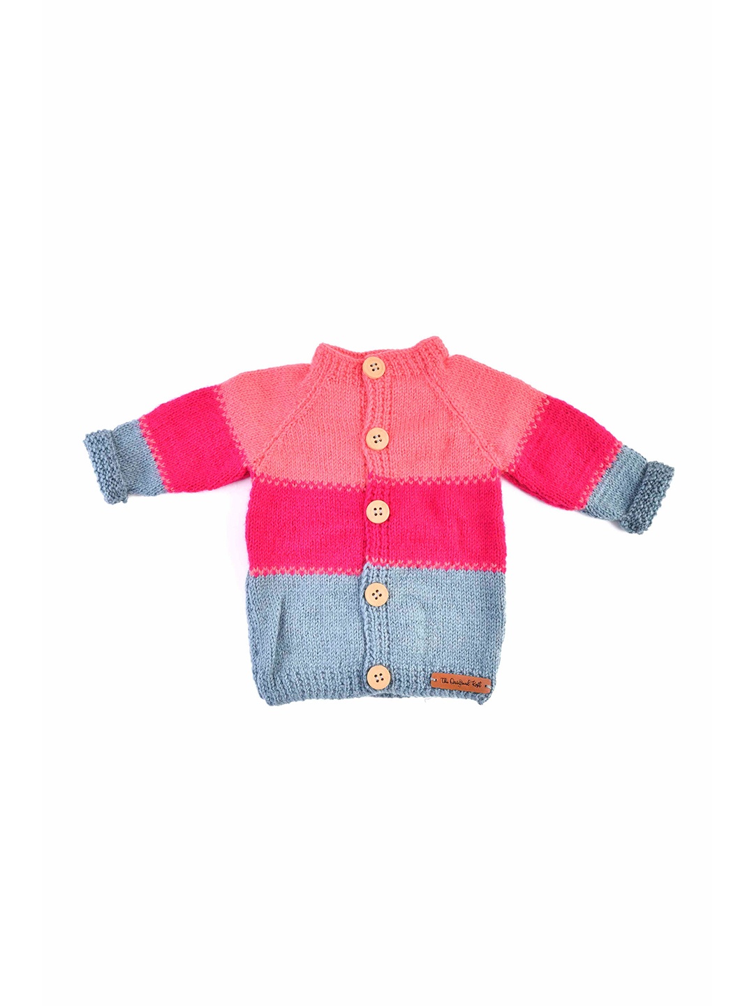 

The Original Knit Unisex Kids Rose & Grey Colourblocked Acrylic Cardigan