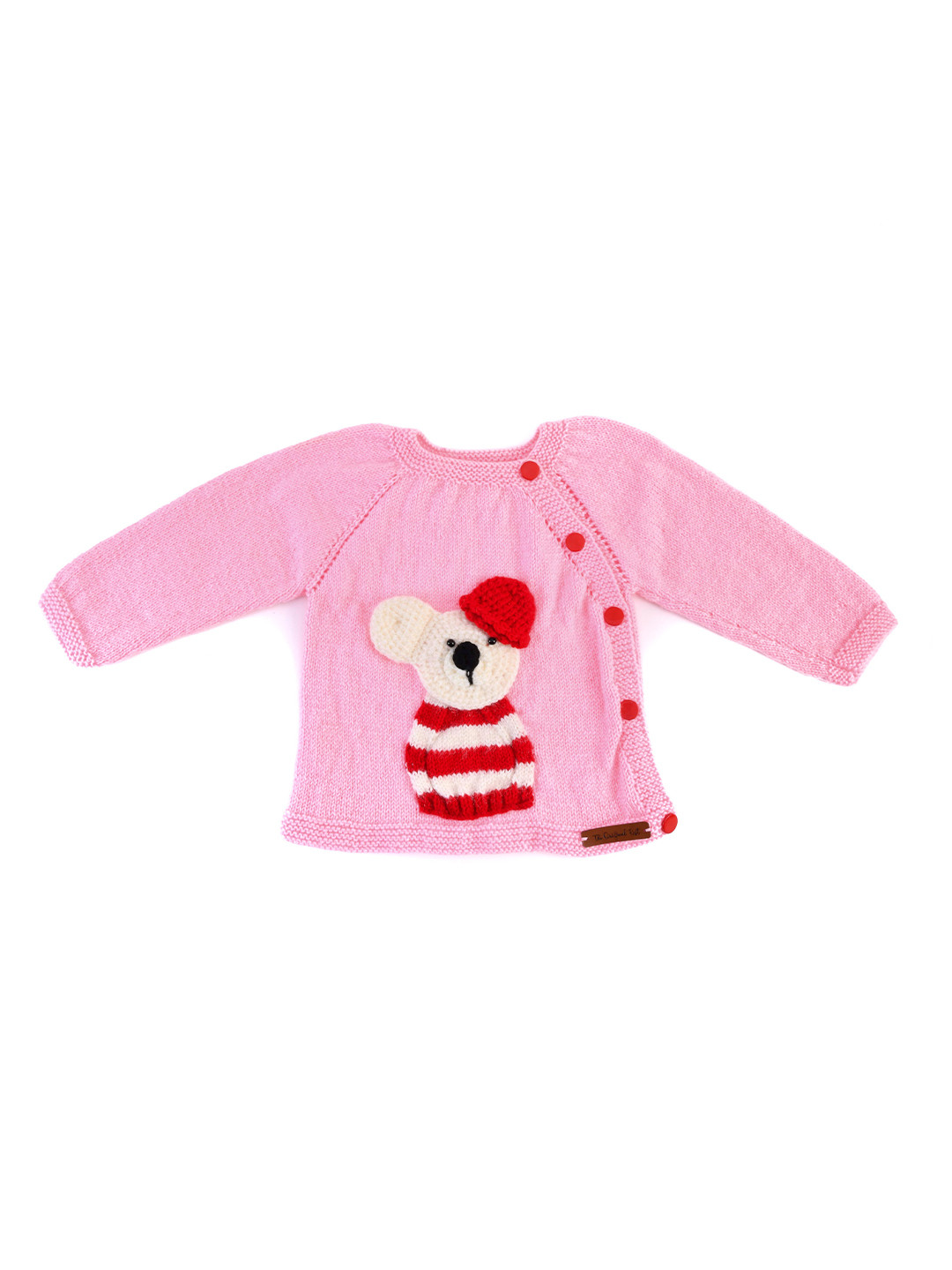 

The Original Knit Girls Pink & Red Humour and Comic Acrylic Pullover with Applique Detail