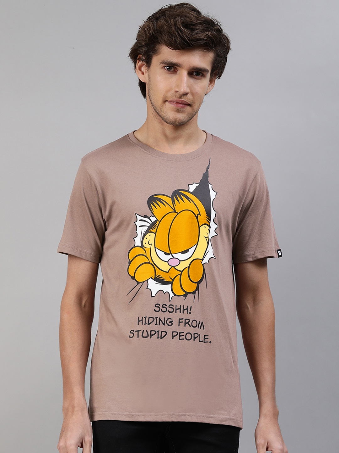 

The Souled Store Men Dusty Pink Garfield Printed Casual T-shirt