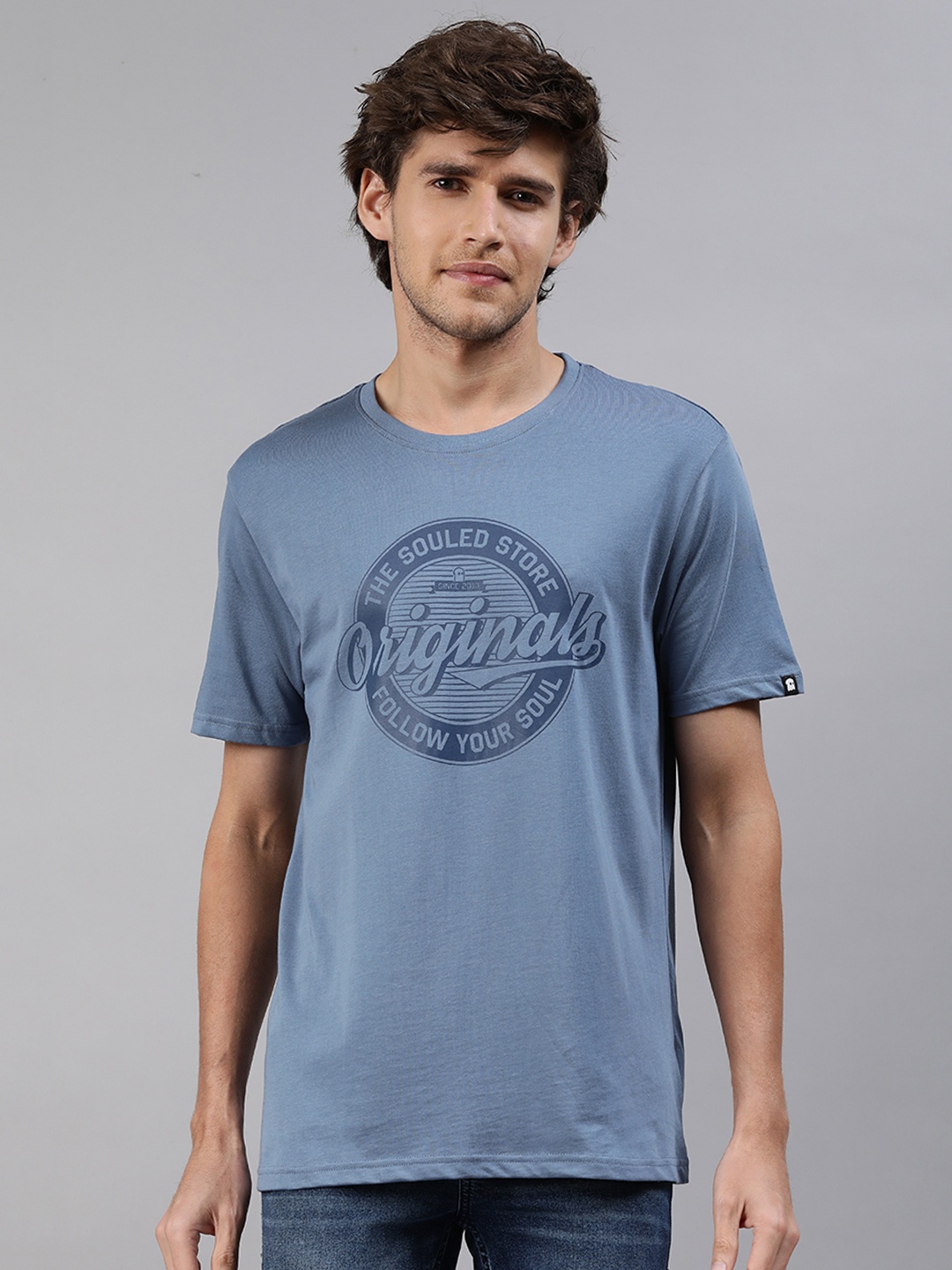 

The Souled Store Men Blue Brand Logo Printed T-shirt