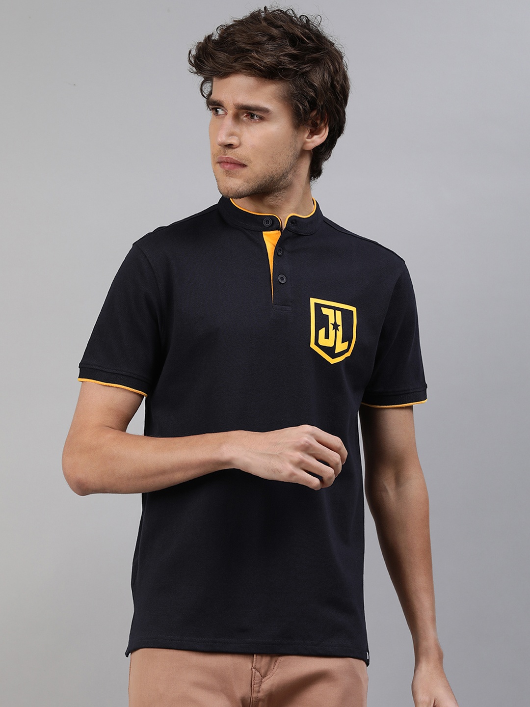The Souled Store Men Navy Blue Typography Printed Henley Neck T-shirt