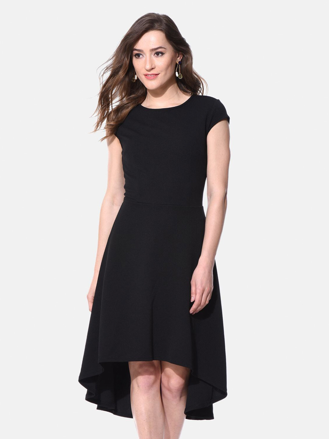 

AARA Black Cap Sleeves High Low Dress