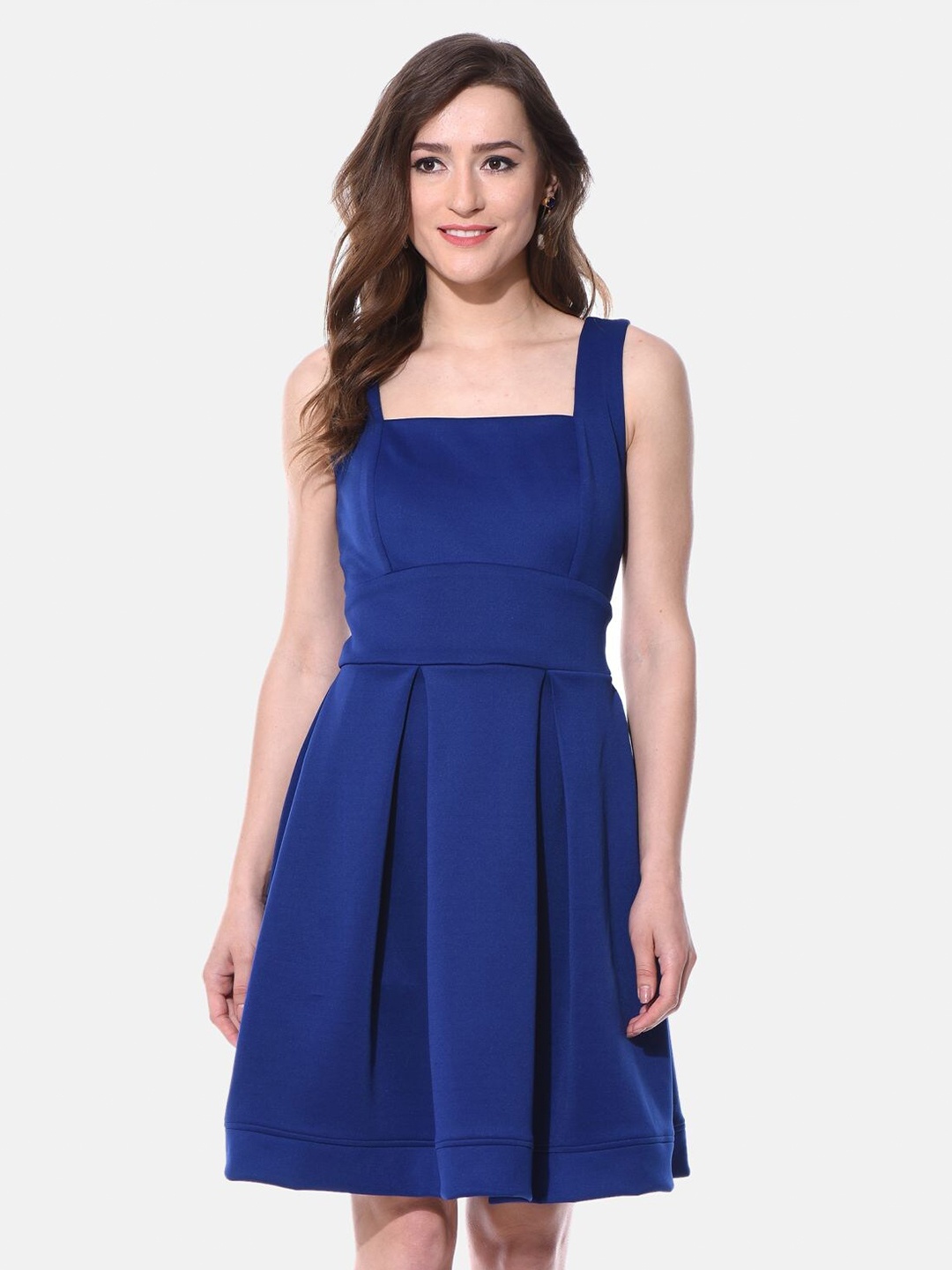 

AARA Blue Square Neck Pleated Dess