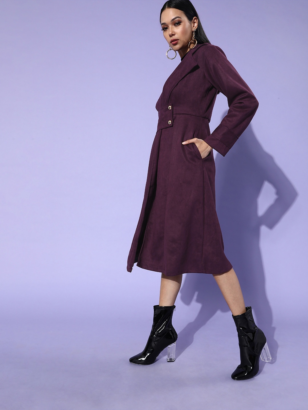 

Athena Women Purple Solid Trench Coat