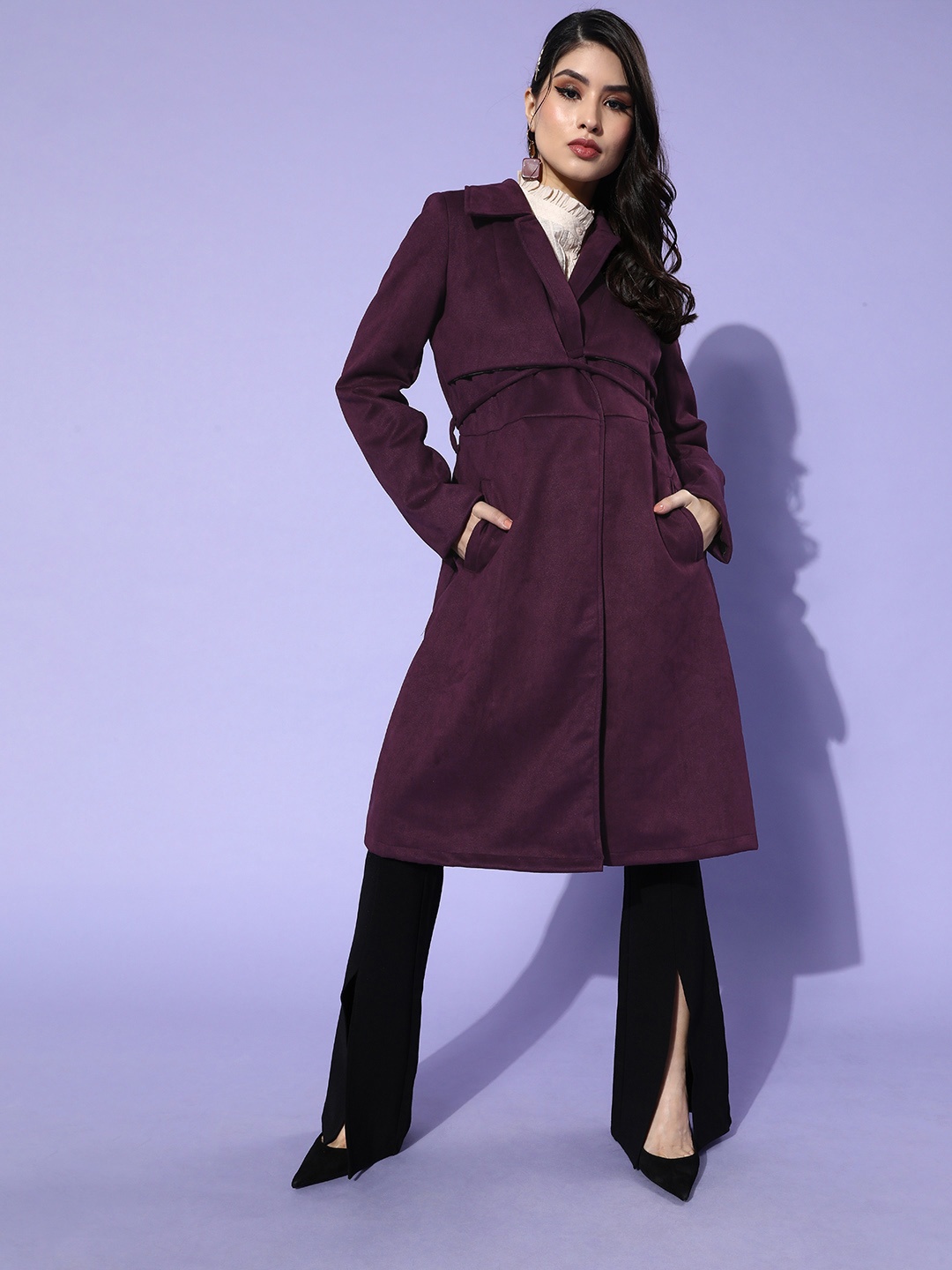 

Athena Women Charming Purple Solid Trench Coat