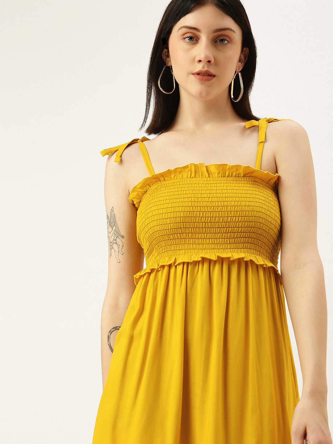 

Yuvraah Mustard Yellow Smocked Solid Dress