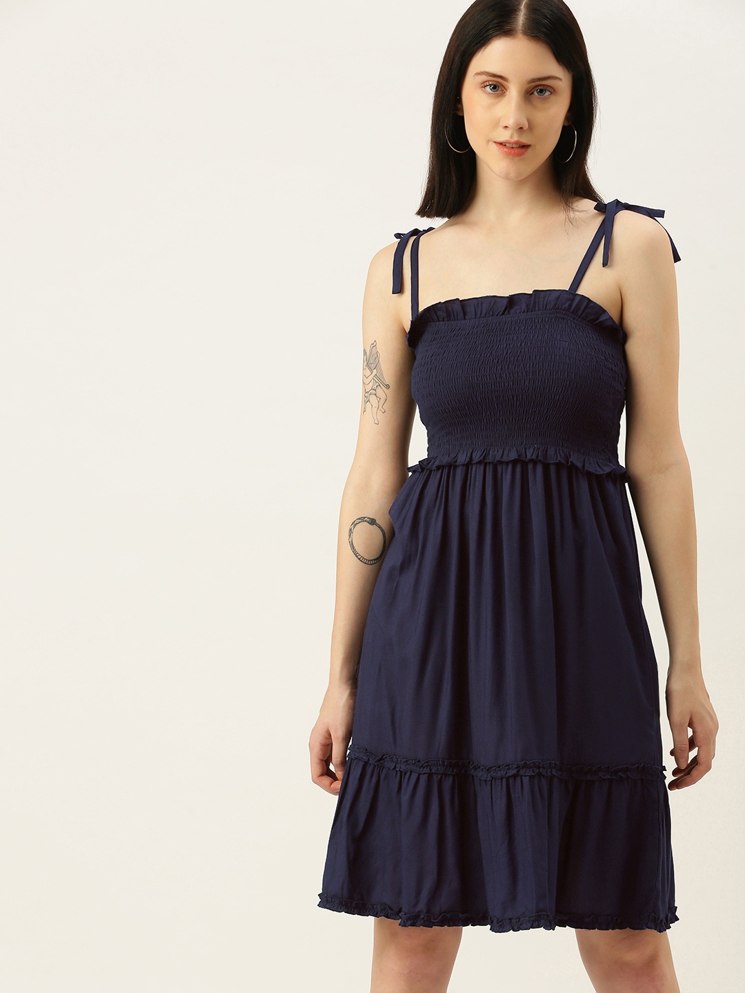 

Yuvraah Navy Blue Smock Solid Dress