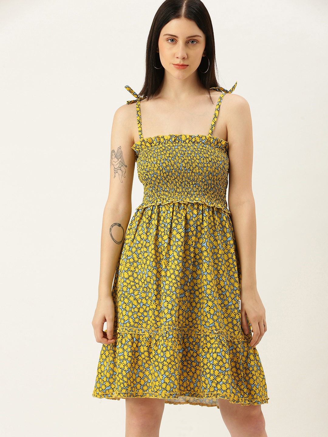 

Yuvraah Multicoloured Smocked Floral Printed Dress, Multi