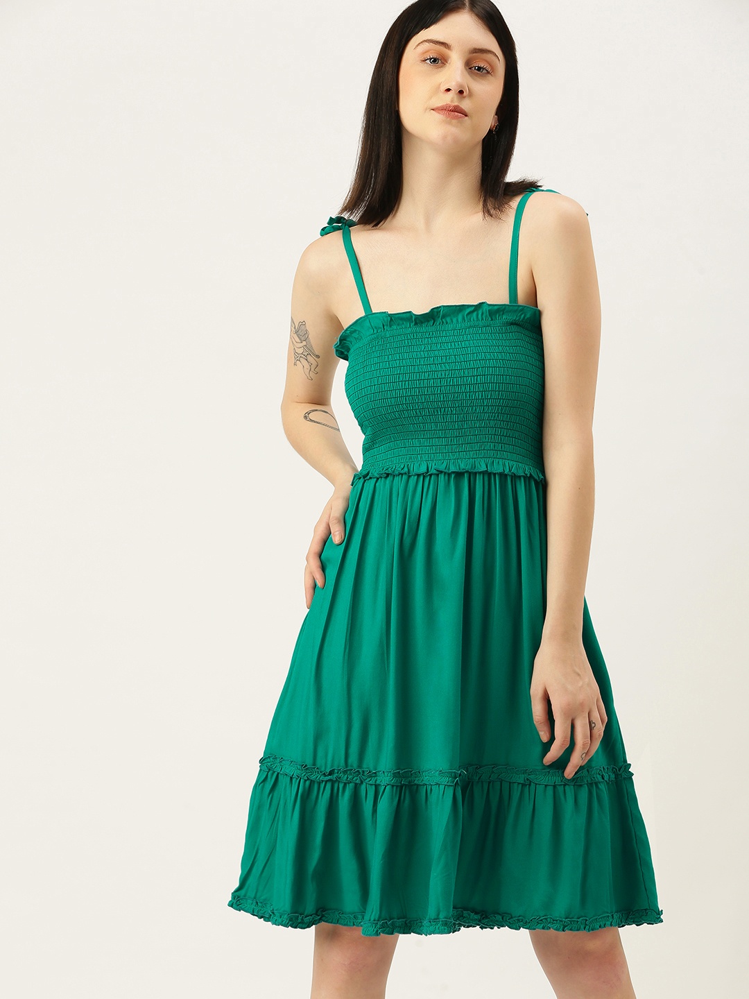 

Yuvraah Teal Smocked Solid Dress