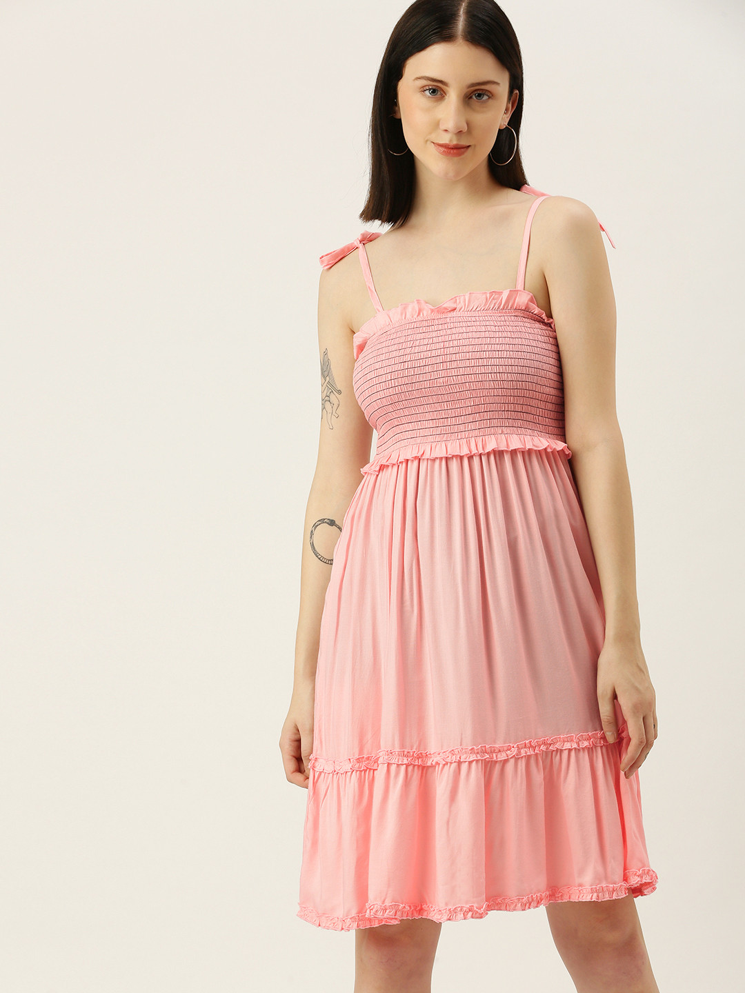 

Yuvraah Pink Smocked Solid Dress