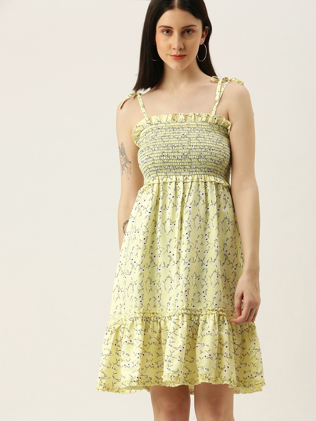 

Yuvraah Women Yellow Smock Floral Printed Dress