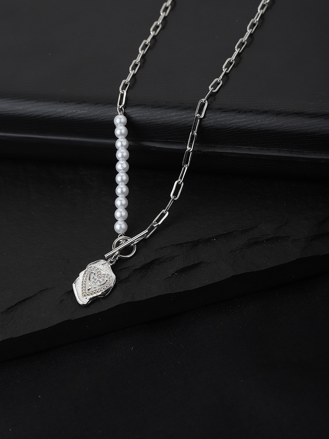

Carlton London Rhodium-Plated Silver-Toned White Handcrafted Necklace