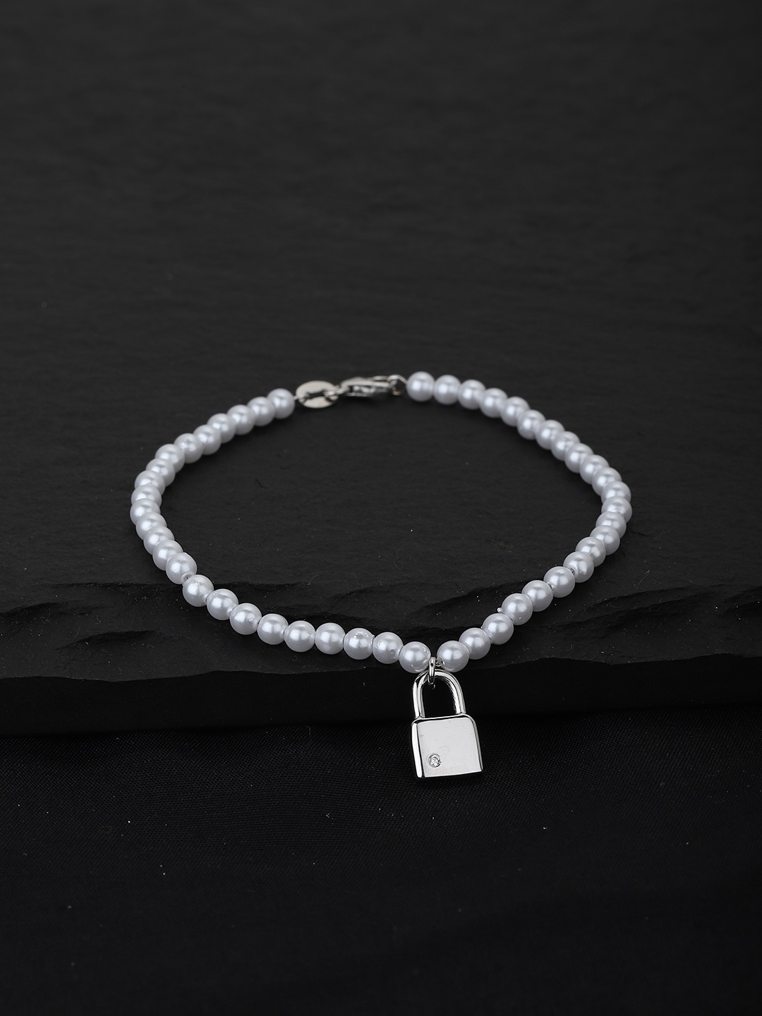 

Carlton London Women Rhodium-Plated White Pearls Charm Bracelet
